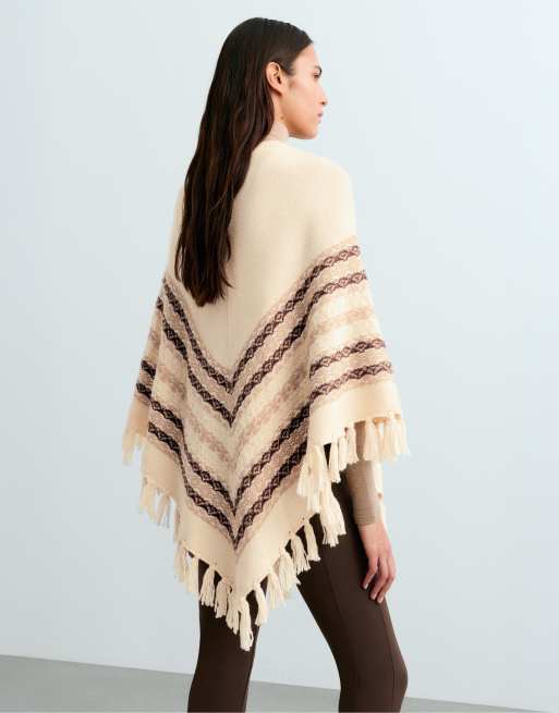 OYSHO Knit poncho 30% wool in ecru, 4 of 5