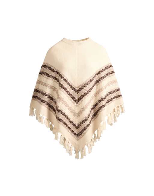 OYSHO Knit poncho 30% wool in ecru, 5 of 5