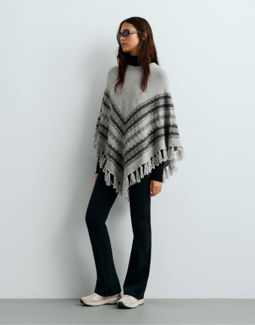 OYSHO Knit poncho 30% wool in grey, 2 of 5