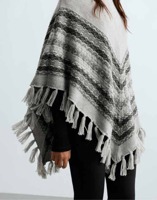 OYSHO Knit poncho 30% wool in grey, 3 of 5