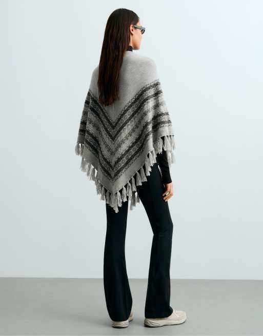 OYSHO Knit poncho 30% wool in grey, 4 of 5