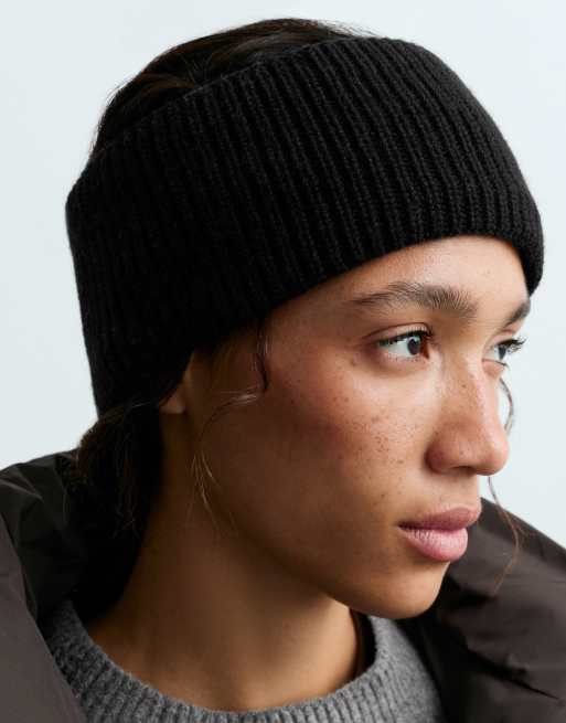 OYSHO Knit rib 100% wool headband in black, 2 of 4