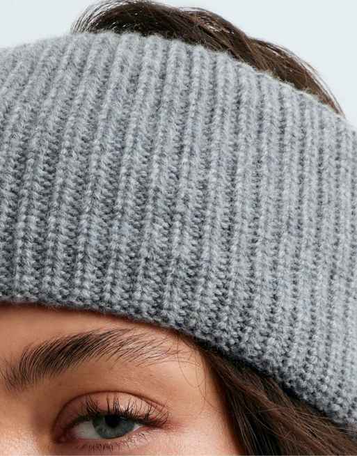 OYSHO Knit rib 100% wool headband in grey, 3 of 4