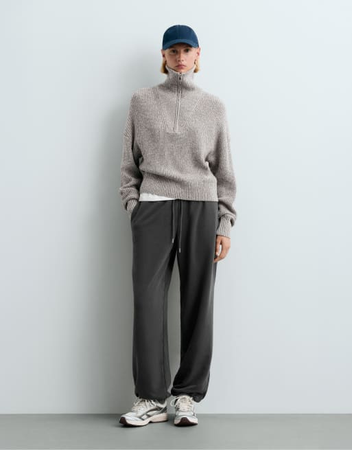OYSHO Knit rib half-zip jumper in grey, 2 of 4