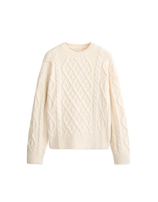 OYSHO Knit round-neck jumper with cable detailing in ecru, 5 of 5
