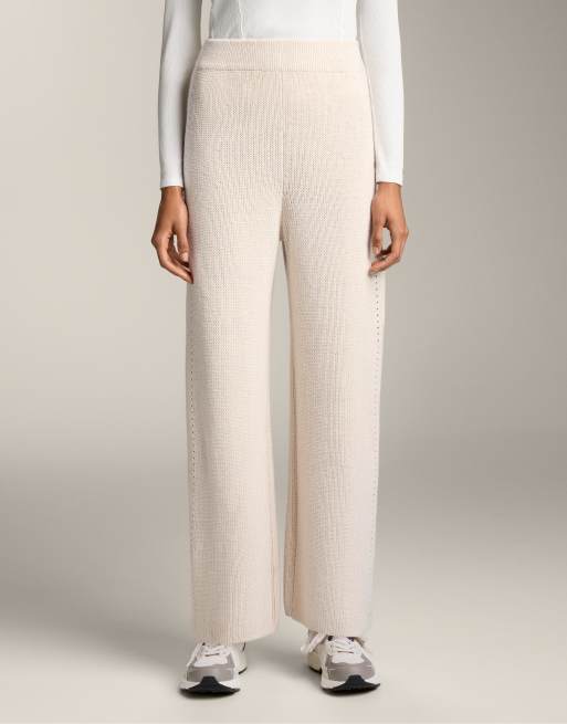 OYSHO Knit straight-leg trousers in ivory ecru