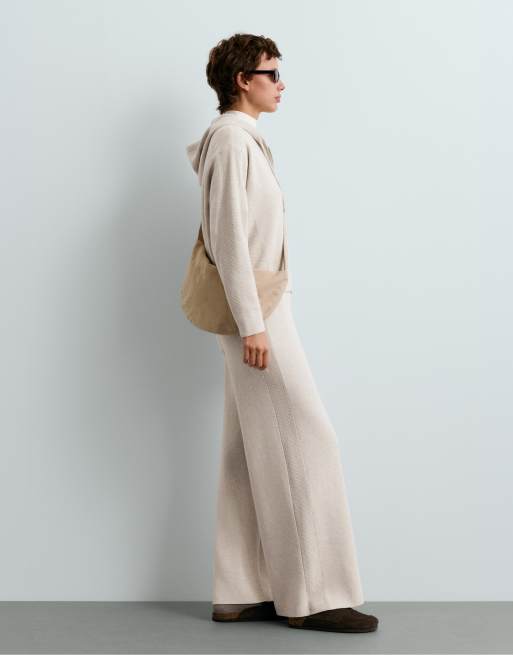 OYSHO Knit waffle hooded jacket in cream, 2 of 5