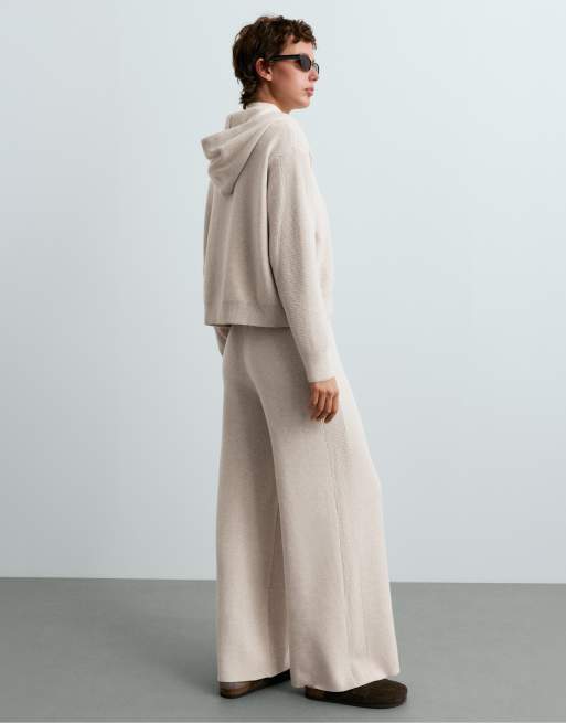 OYSHO Knit waffle hooded jacket in grey, 4 of 5