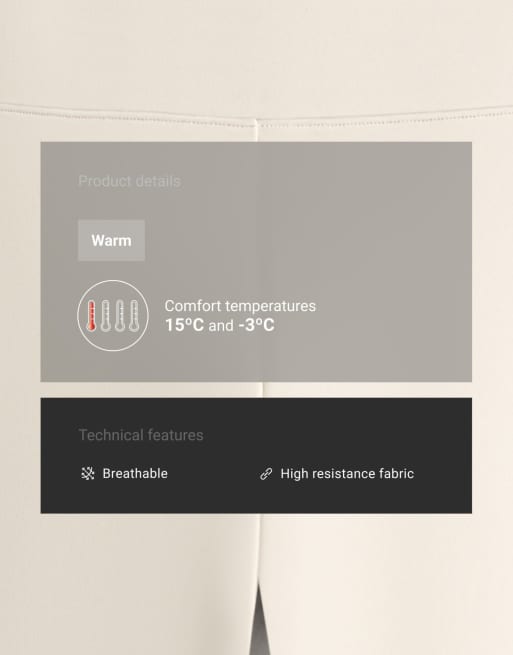 OYSHO knöchellange, hoch geschnittene warme Leggings mit Reißverschlüssen, 70 cm, in Ecru, 5 von 6