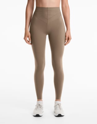 OYSHO - Knöchellange Kompressions-Leggings in Mokka mit hohem, stützendem Bund im Block-Design, 65 cm-Brown