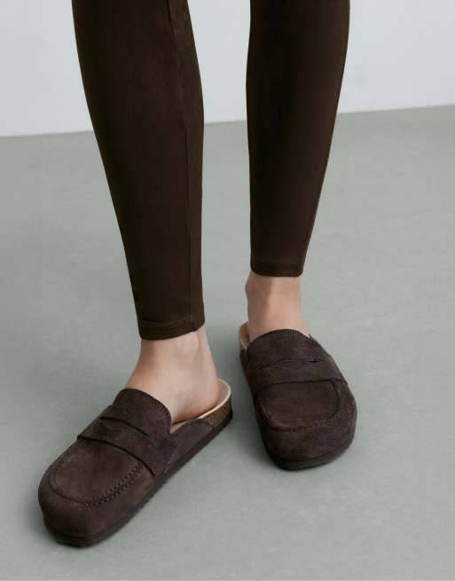 OYSHO knöchellange Leggings in Wildlederoptik in Dunkelbraun, 5 von 6