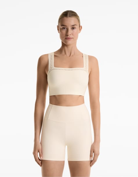 Oysho – Kompressions-Tanktop in blassem Ecru mit Durchbrucharbeit - view 1