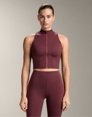 OYSHO - Kompressions-Tanktop in Kastanienbraun mit Reißverschluss-Rot