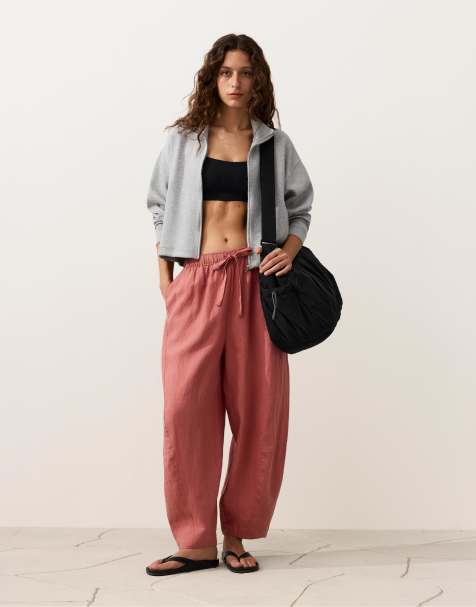 OYSHO – Korallrosa ballongbyxor i 100% linne - view 1