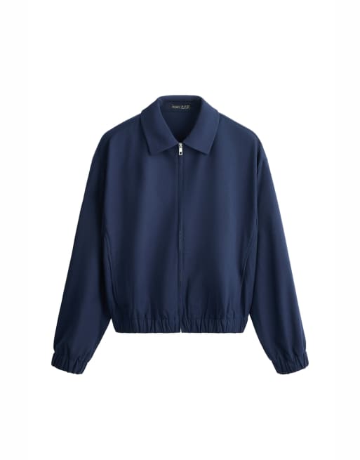 OYSHO kort jacka i ullmix i navy, 5 av 6