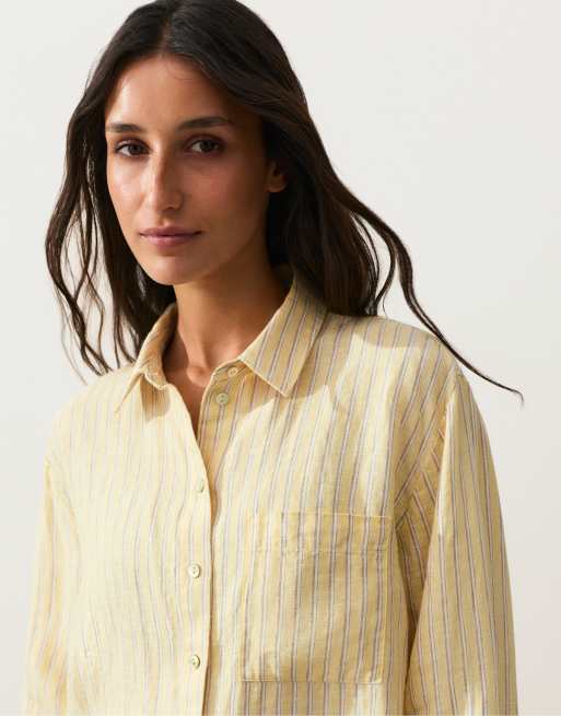OYSHO – Kurze Hemdbluse aus 100% Leinen in Gelb, 2 von 4
