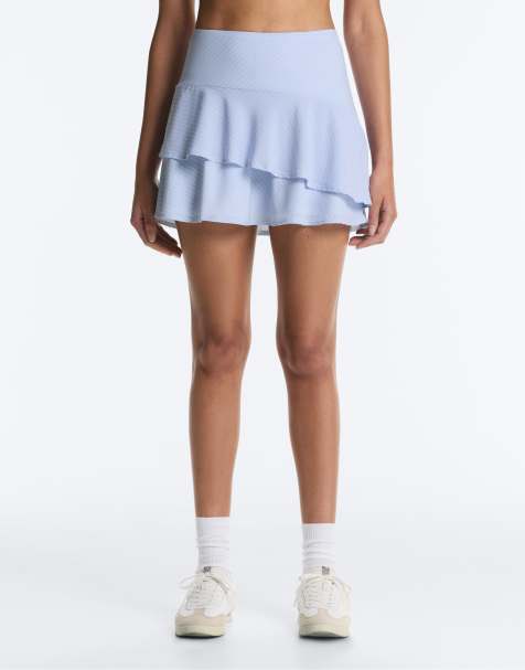 OYSHO – Kurzer, gestreifter Rock in Blau mit Rüschen - view 1