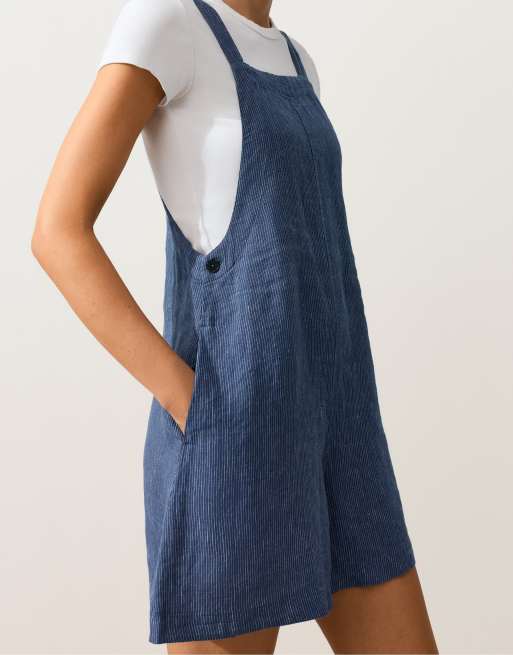 OYSHO – Kurzer Jumpsuit aus 100% Leinen in Blau mit Riemchenträgern, 3 von 4