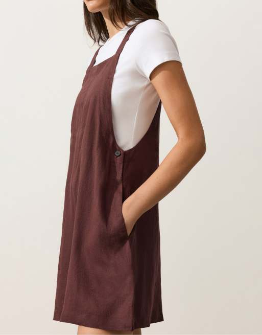 OYSHO – Kurzer Jumpsuit aus 100% Leinen in Braun mit Riemchenträgern, 3 von 4