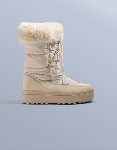 OYSHO Lace-up après-ski boot with fur collar in mink - view 1