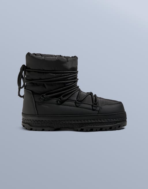 OYSHO Lace-up nylon après-ski boots in black