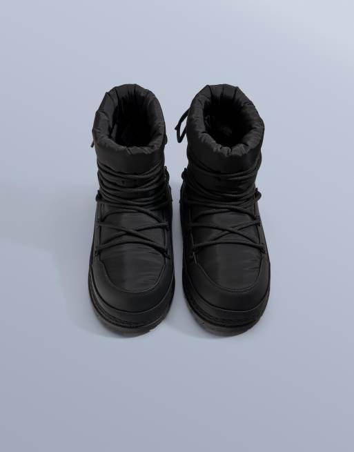 OYSHO Lace-up nylon après-ski boots in black, 3 of 4