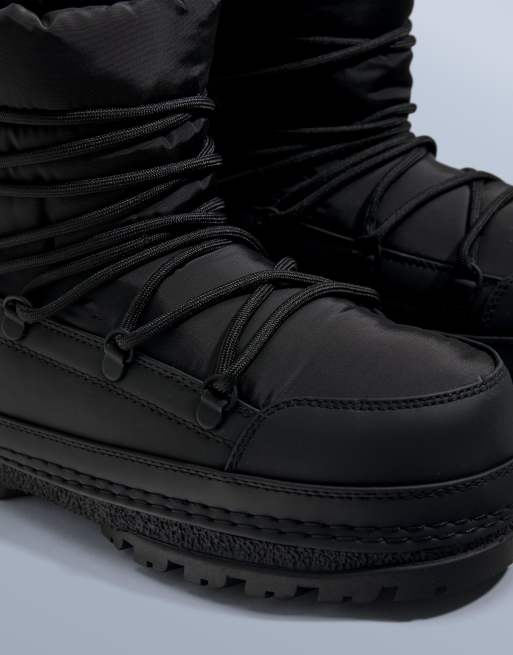 OYSHO Lace-up nylon après-ski boots in black