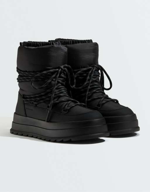OYSHO Lace-up nylon après-ski boots in black, 2 of 6