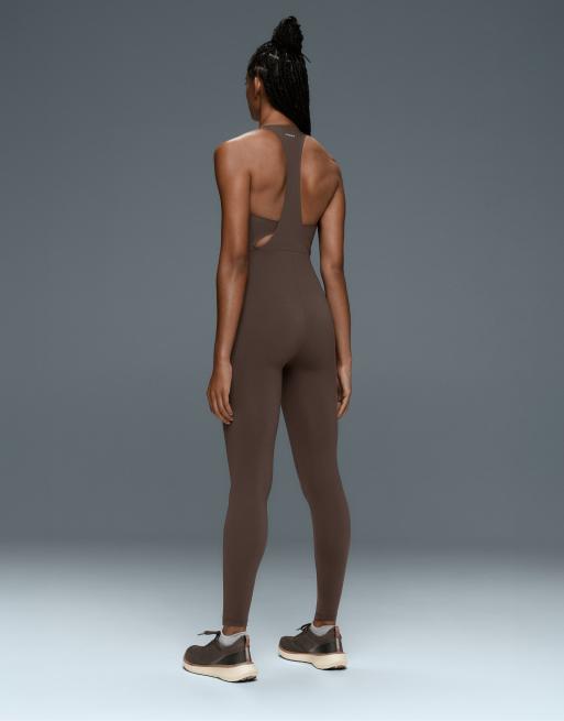 OYSHO lång kompressionsjumpsuit i brun, 3 av 4
