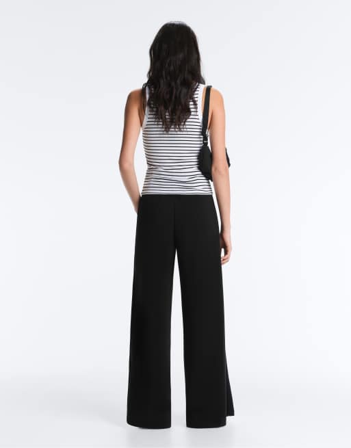 OYSHO - Lang og ribstrikket tanktop i modal med rund hals og sorte striber, 4 af 4