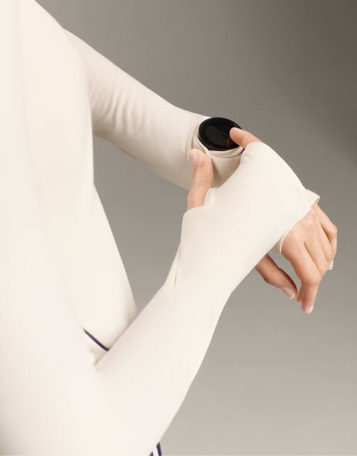 OYSHO – Langärmliges Funktions-Shirt in blassem Ecru mit Paspelierung, 2 von 4