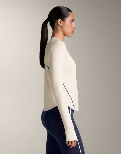 OYSHO – Langärmliges Funktions-Shirt in blassem Ecru mit Paspelierung, 4 von 4