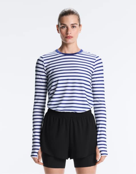 OYSHO – Langärmliges, gestreiftes Funktions-T-Shirt in leuchtendem Blau - view 1