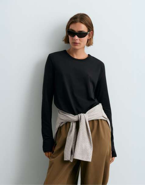 OYSHO Langärmliges T-Shirt aus Baumwollmix in Schwarz - view 1