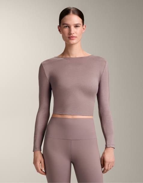 OYSHO – Langärmliges T-Shirt aus Lyocell-Mix in Flieder mit Knotendesign - view 1