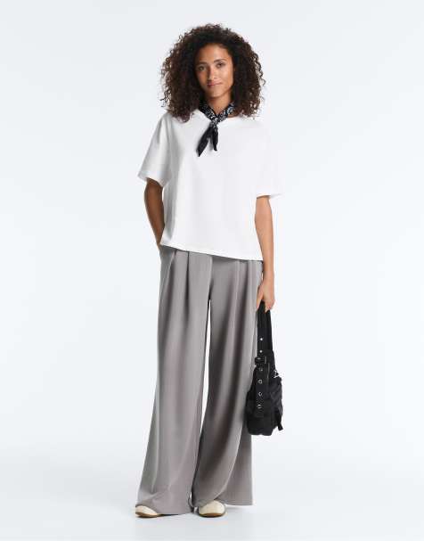 OYSHO – Lange Hose aus weichem Modal in Grau mit Bundfalten - view 1