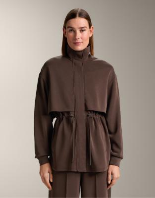 OYSHO - Lange Jacke aus weichem Modal in Dunkelbraun mit Taschen-Brown