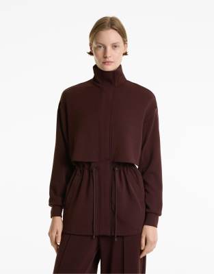 OYSHO - Lange Jacke in Braun mit weichem Modal und Taschen-Brown