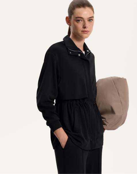 OYSHO – Lange Jacke in Schwarz mit weichem Modal und Taschen - view 1