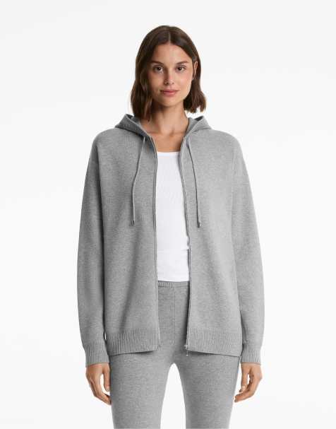 OYSHO – Lange Strickjacke in Schwarz mit Kapuze - view 1