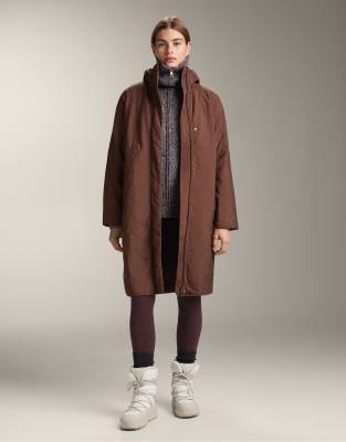 OYSHO - Lange, wasserabweisende Jacke in Braun mit fellex-Aerogel-Wattierung-Brown