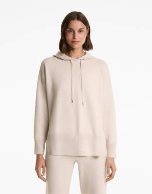 OYSHO - Langer, gestrickter Kapuzenpullover in Grau