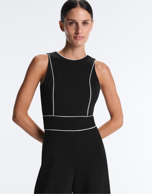 Oysho – Langer Pikee-Jumpsuit in Schwarz mit Baumwollanteil und Paspelierung, 4 von 4