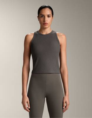 OYSHO - Langes, geripptes Tanktop aus Modalmix in Kohle-Grau-Schwarz