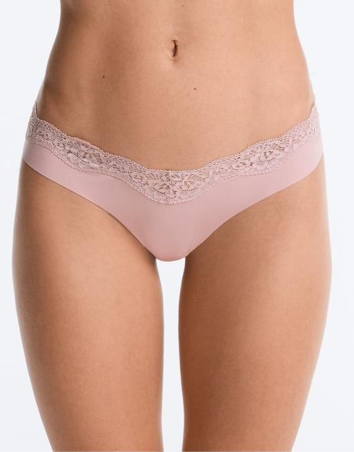 OYSHO – Lasergeschnittene Tangas aus Polyamid-Mix in Braun mit Spitzenborte, 3er-Pack, 2 von 4