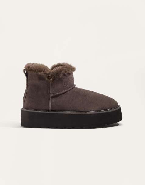 OYSHO Leather platform boots in brown - view 1