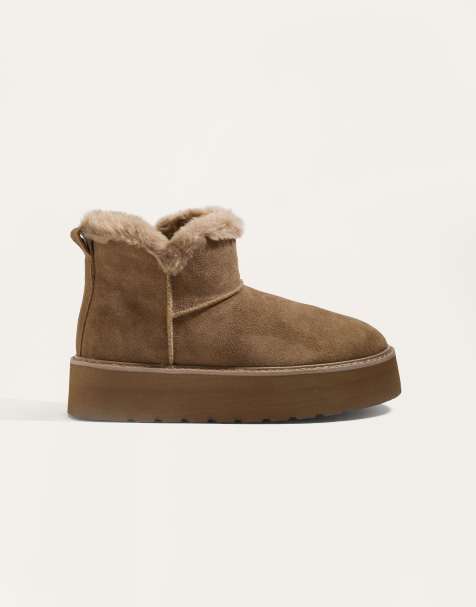 OYSHO Leather platform boots in mole - view 1