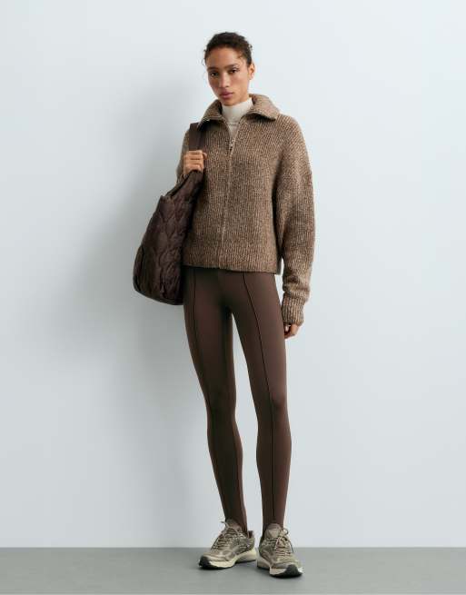 OYSHO legging à sous-pied longueur cheville taille haute chaud marron, 2 de 6