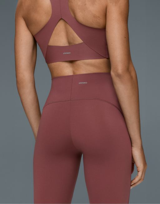 OYSHO legging basique compressif taille haute longueur cheville bordeaux, 3 de 4