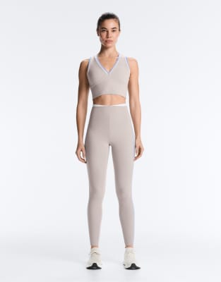 Legging de compression longueur cheville avec taille haute et détail contrastant - Gris XS